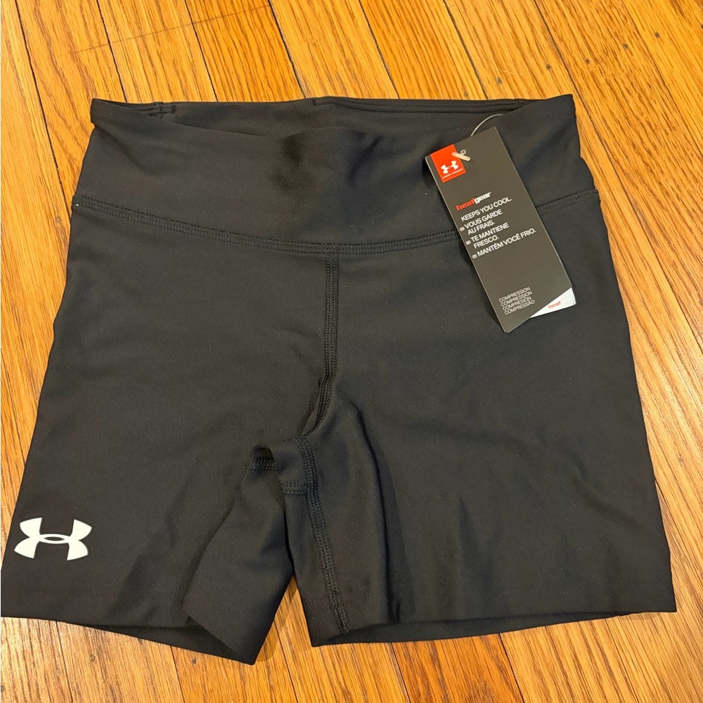 Under Armour Women's Black Athletic Compression Shorts with Logo